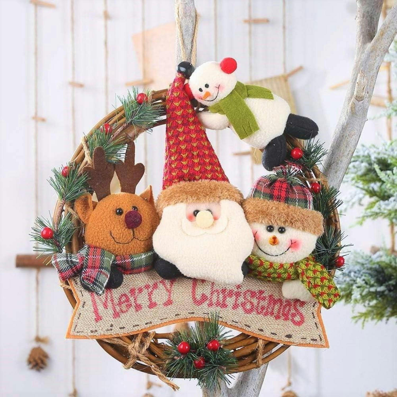 WEIHNACHTSKRANZ mit Plüschfiguren 30 cm - Multicolor, Naturmaterialien (20cm)