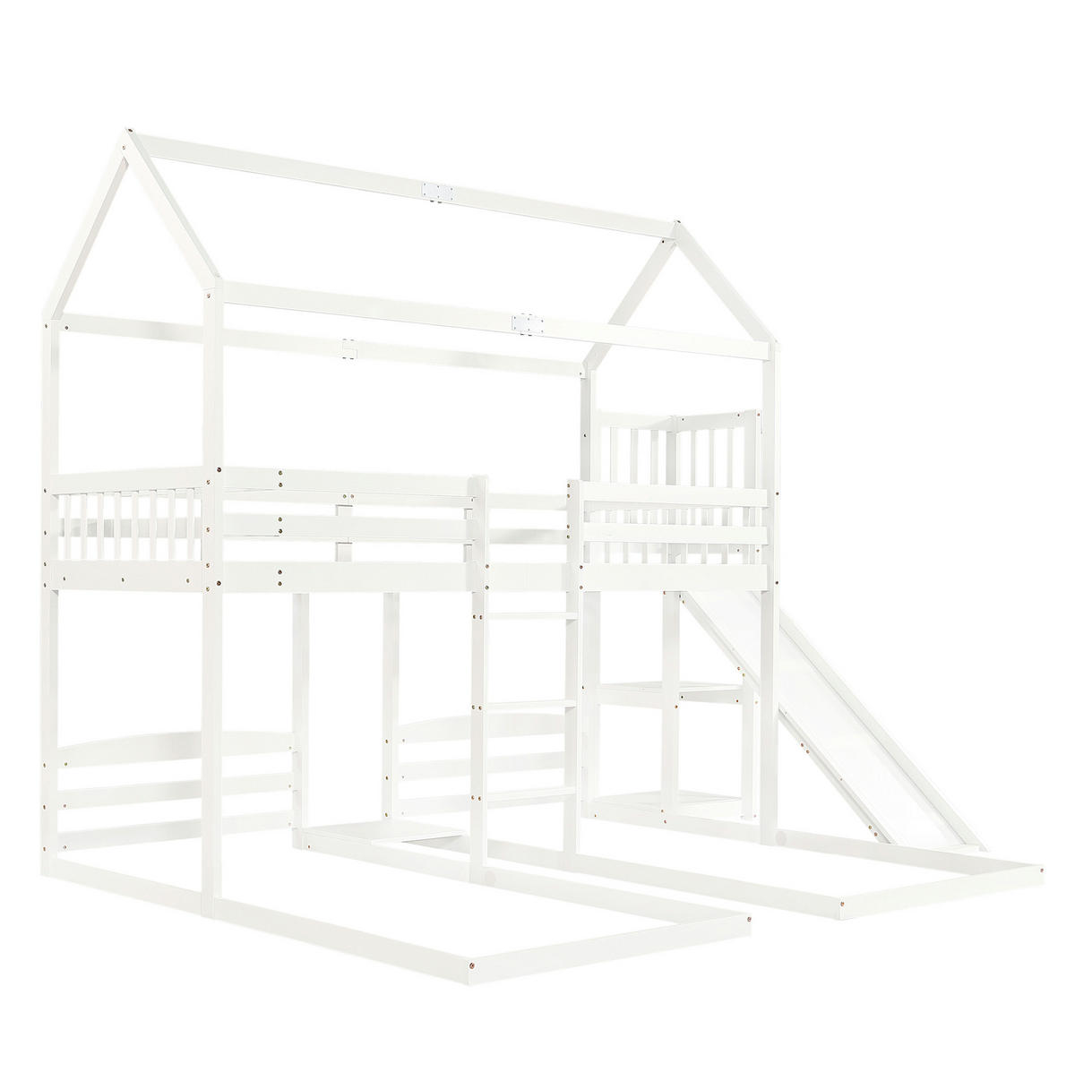 ETAGENBETT aus Kiefernholz und MDF 90x200 cm Weiß mit Rutsche, Leiter und 3 Schlafplätzen - Weiß, Holzwerkstoff (90/200cm) - IVMEU