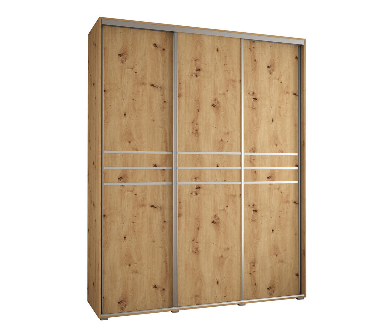 SCHWEBETÜRENSCHRANK 235,2/190/60 3-türig - Silberfarben/Eiche Artisan, Holz/Metall (190/235/60cm) - Abiks Möbel