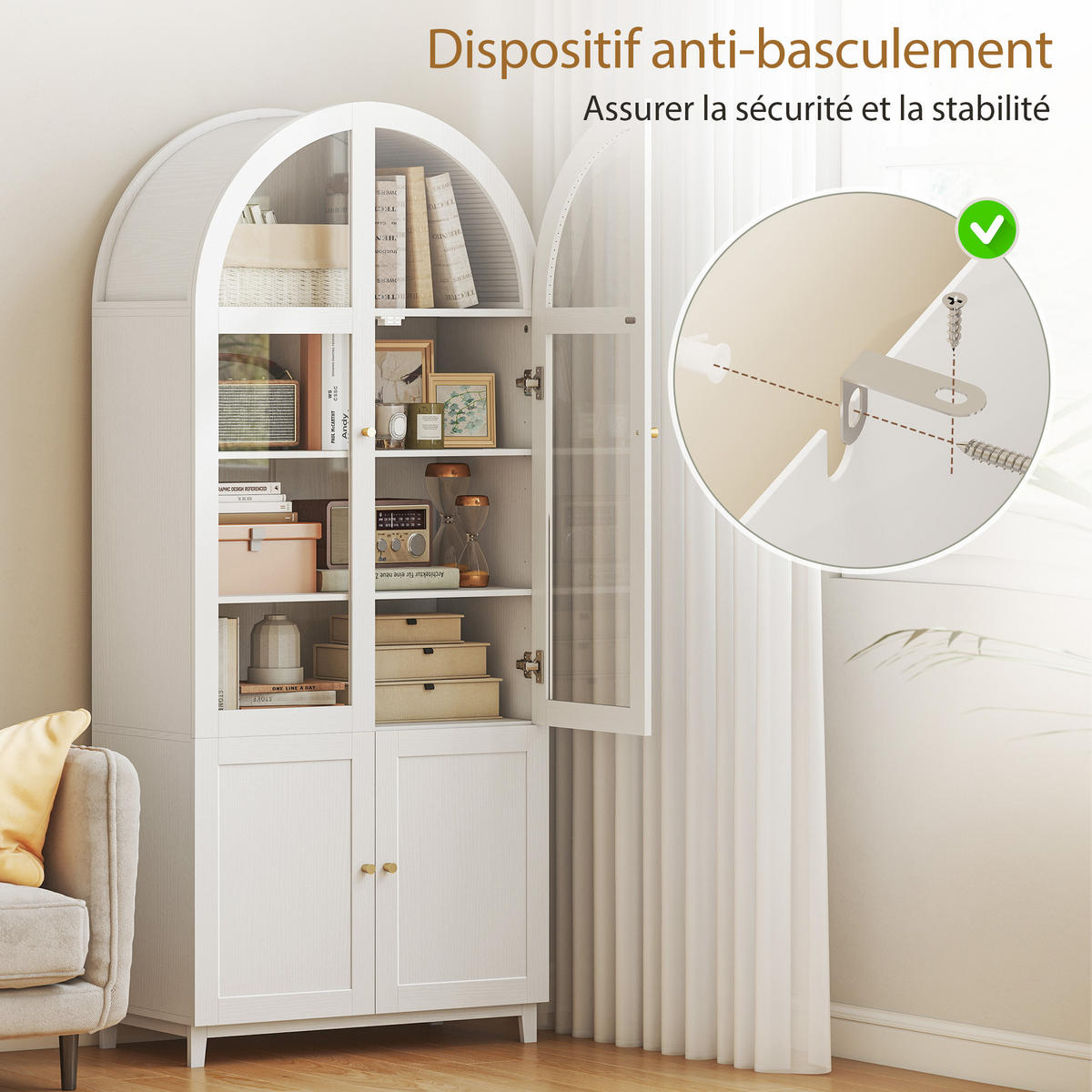 HIGHBOARD DE-11336 Vitrine mit 2 Acryltüren & verstellbaren Böden Weiß - Weiß, Holzwerkstoff (40/180/78cm) - ComfortXL