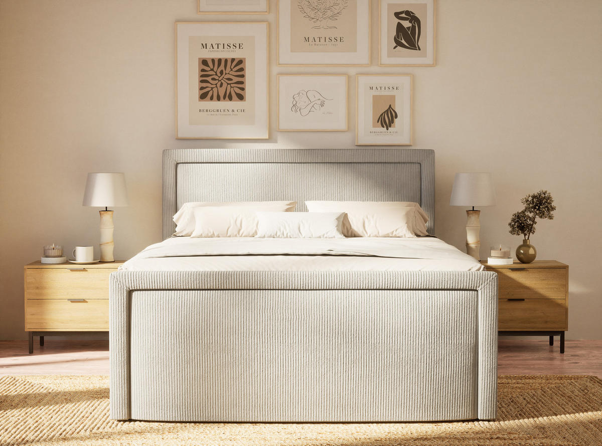 BOXSPRINGBETT Fresco 200/200 cm, in Hellgrau, Bettkasten, Matratze, Topper - Hellgrau/Schwarz, Holz/Holzwerkstoff (200/200cm) - Maison de Reve