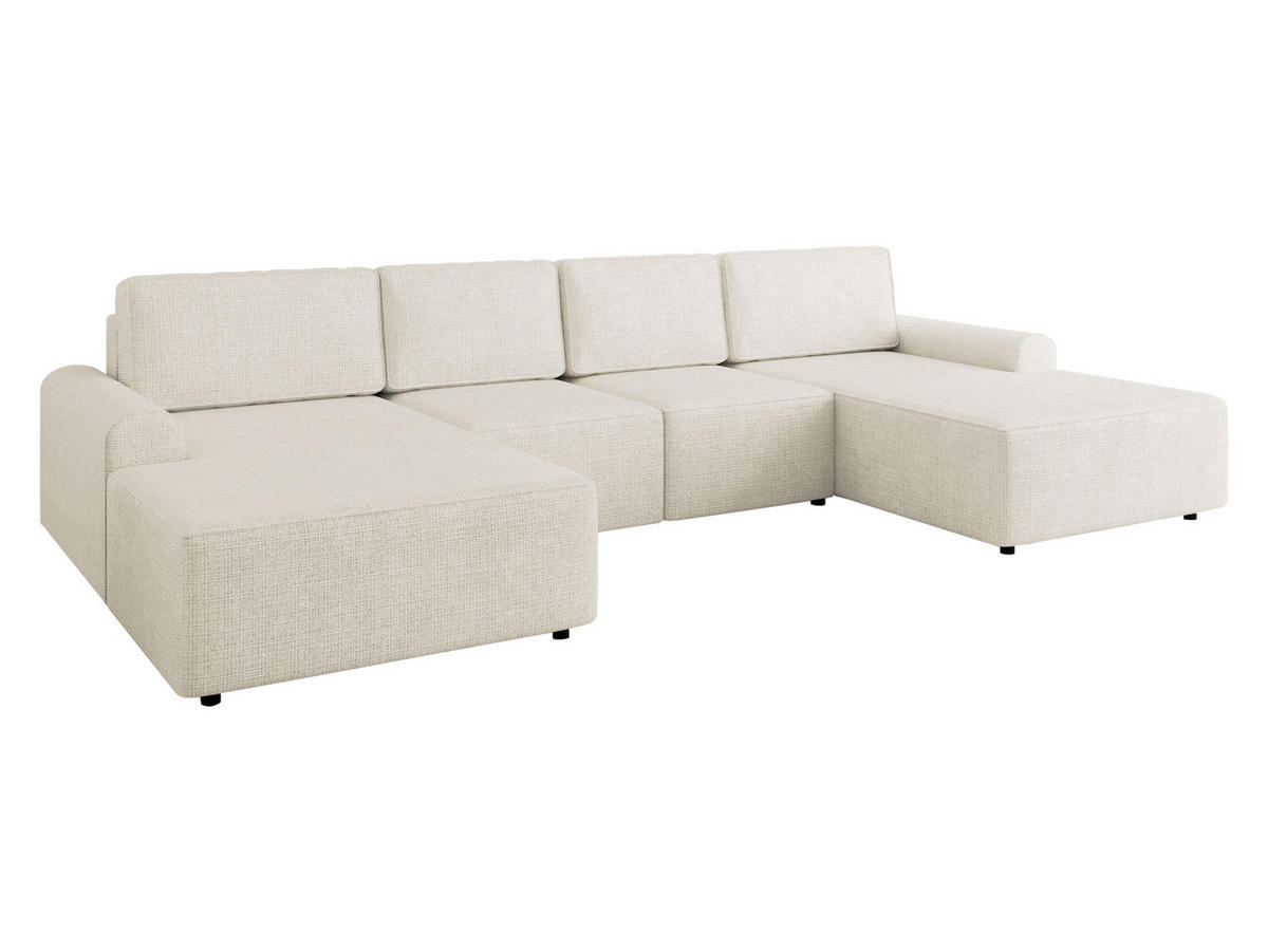 WOHNLANDSCHAFT Bella XL - Creme/Schwarz, Holz/Kunststoff (338/85/168cm) - MIRJAN24