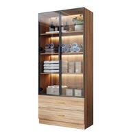 VITRINE 75 cm aus MDF mit Lichtleiste und Glastür Braun - Braun, Holzwerkstoff (75/170/34.5cm) - Modenvie