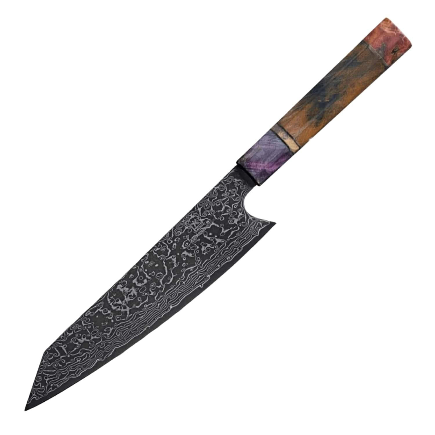 KOCHMESSER Gyuto mit Klinge aus VG10 Damaststahl und Holzgriff - Blau/Braun, Holz (34.7cm) - Küchenkompane
