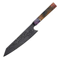 KOCHMESSER Gyuto mit Klinge aus VG10 Damaststahl und Holzgriff - Blau/Braun, Holz (34.7cm) - Küchenkompane