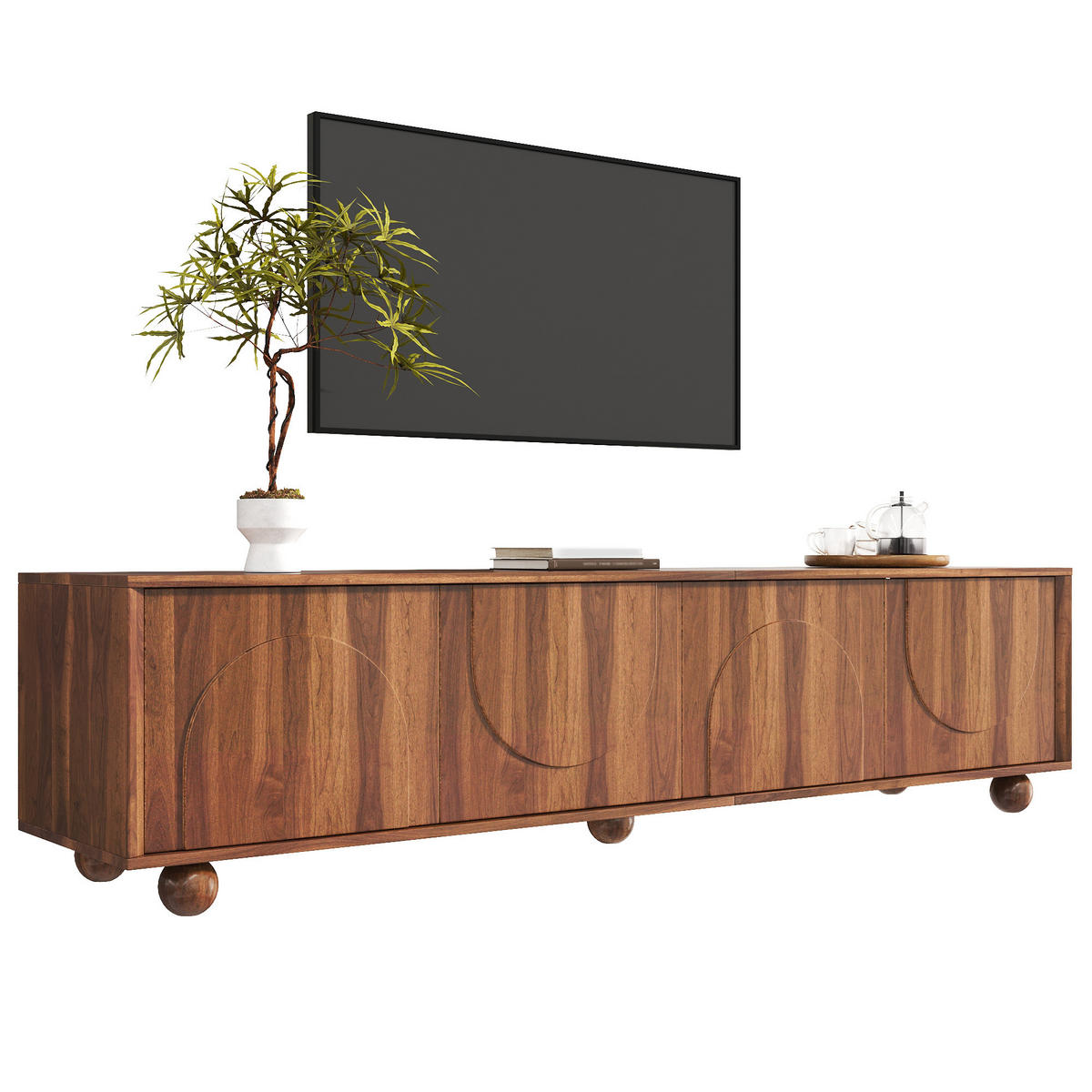 TV-RACK 180cm NussbaumHolzdekor RetroFernsehbank PushtoOpen - Walnussfarben, Holz (48.01/18.01/115.01cm) - Raelunyi