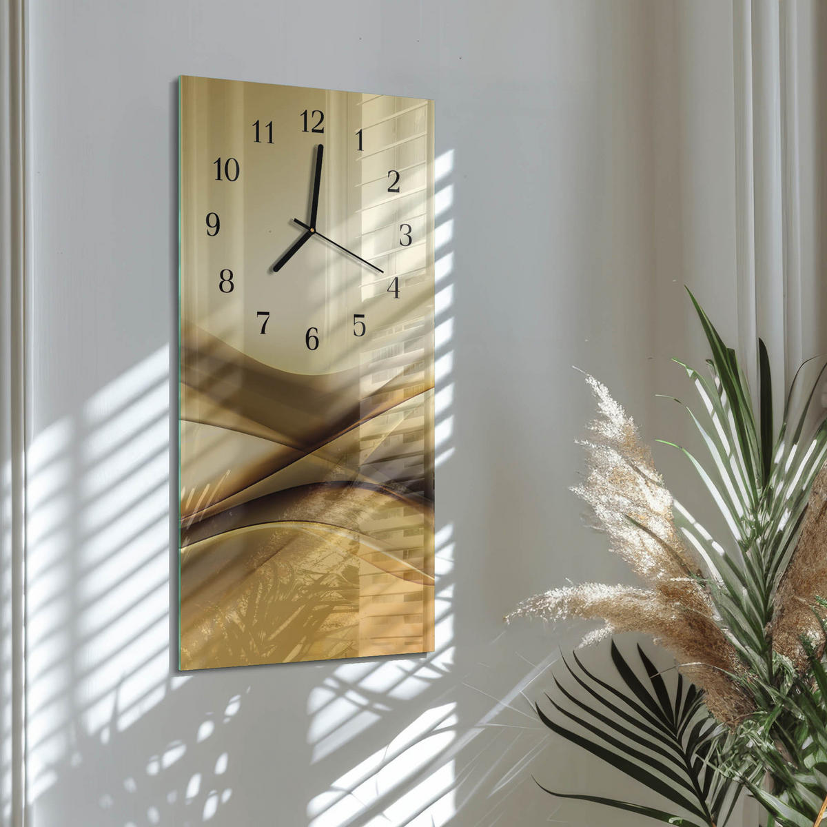 WANDUHR 60x30 cm - Mohnblumen - Beige, Glas (30/60/0.4cm) - TULUP