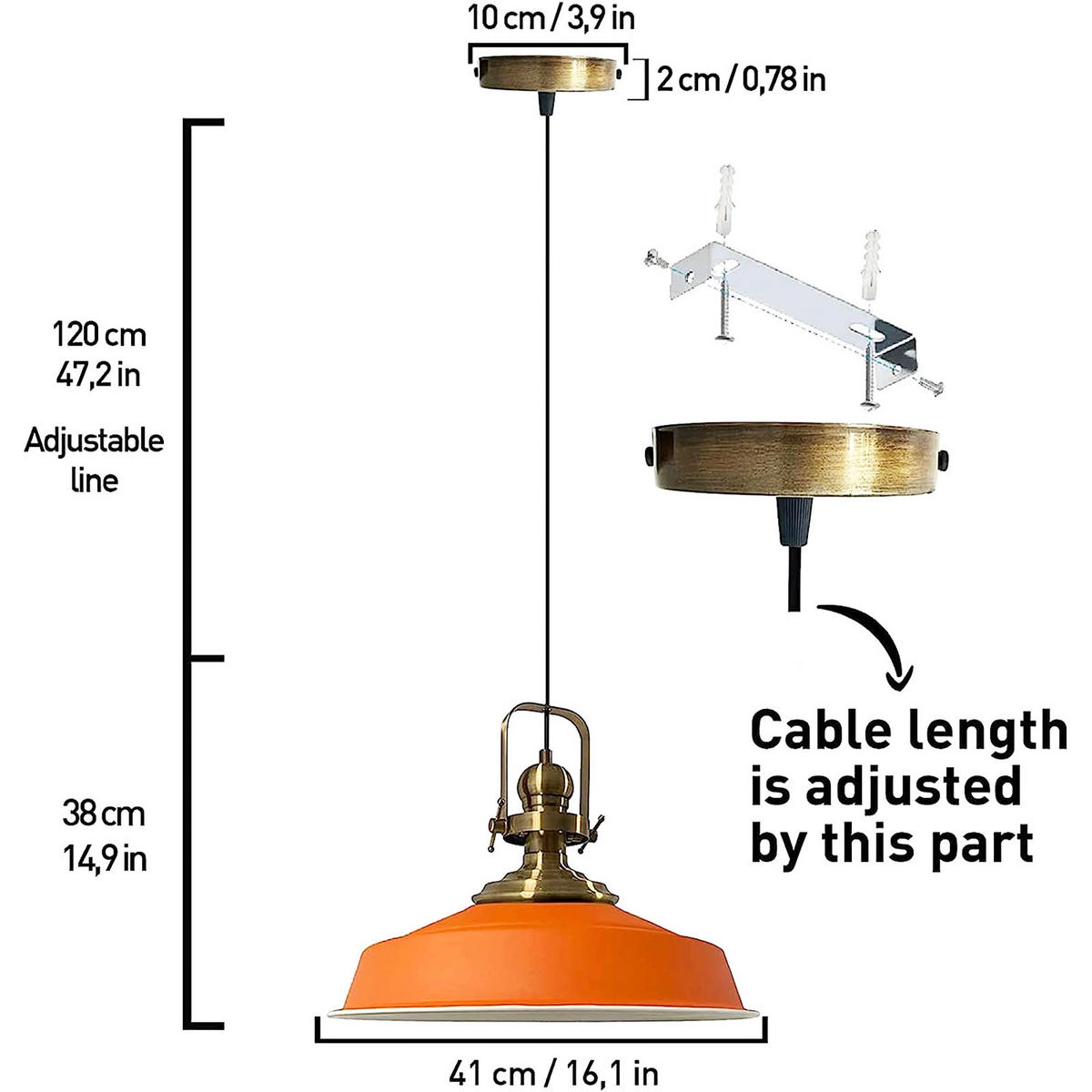 PENDELLEUCHTE Asletl 41/38 cm - Orange, Metall (38/41/160cm) - Bamyum