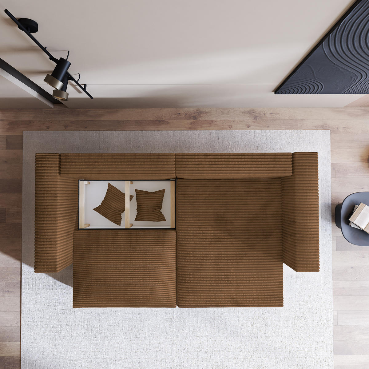 ECKSOFA NERIO Kupferfarben Kordstoff mit Schlaffunktion - Kupferfarben, Holz (245/148cm) - MASSENO