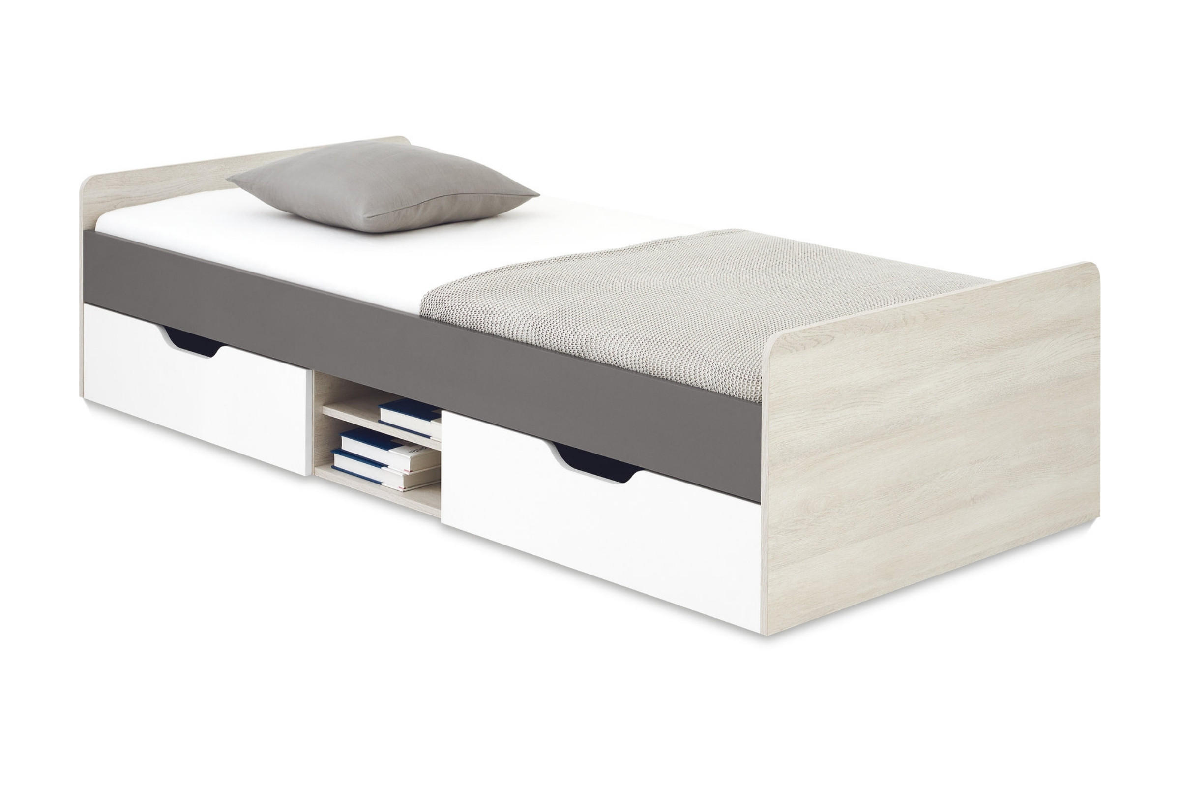 JUGENDBETT REMI 15 90/200 in Eichenweiß / Weiß Matt / Anthrazit - Eichefarben/Anthrazit, Holzwerkstoff (90/200cm) - Deine Möbel 24