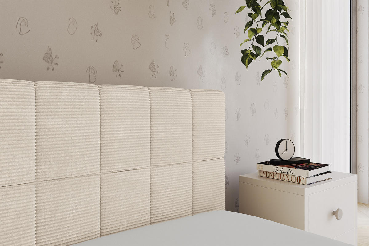 EINZELLBETT Jugendbett mit Bettkasten, Links - TULY 90x200 Beige - Creme, Holzwerkstoff/Textil (90/200cm) - ALTDECOR