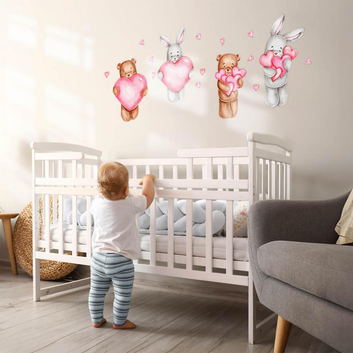 WANDAUFKLEBER 80x134cm - Niedliche Teddybären und Kaninchen - Multicolor, Kunststoff (80/134/0.1cm) - Wallfluent