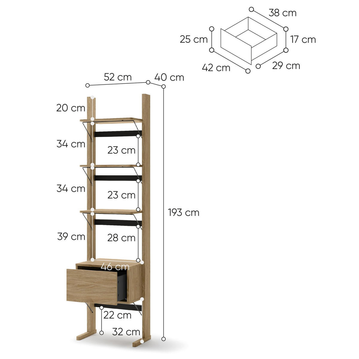 STANDREGAL Ollie Eichenholzoptik 52 cm - Eichefarben, Holzwerkstoff (52/193/18cm) - Selsey