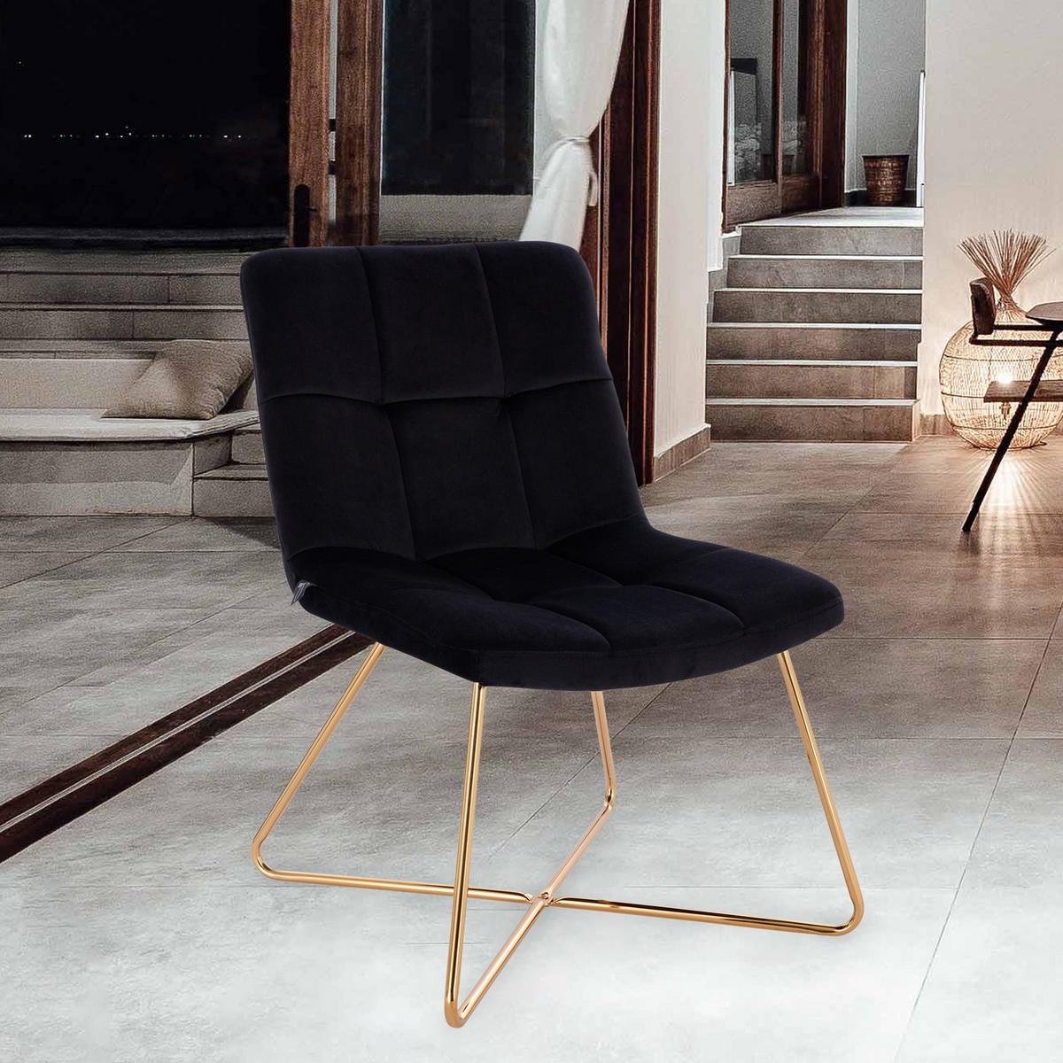 LOUNGESESSEL LYNN Samt Schwarz - Goldfarben/Schwarz, Textil/Metall (58/82/64cm) - SVITA