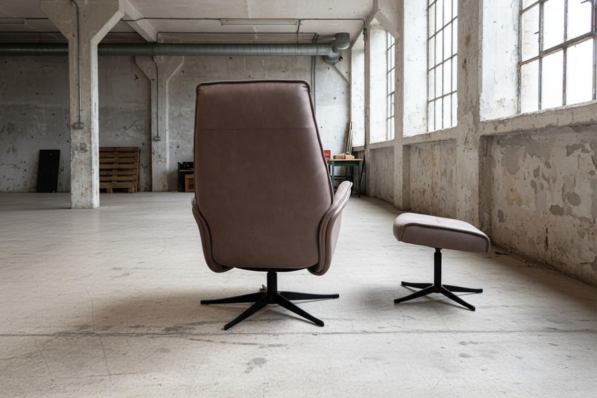 RELAXSESSEL-SET JOSIANE Anthrazit Lederfaserstoff Relaxfunktion - Anthrazit/Schwarz, Leder/Metall (78/107/87cm) - KAWOLA