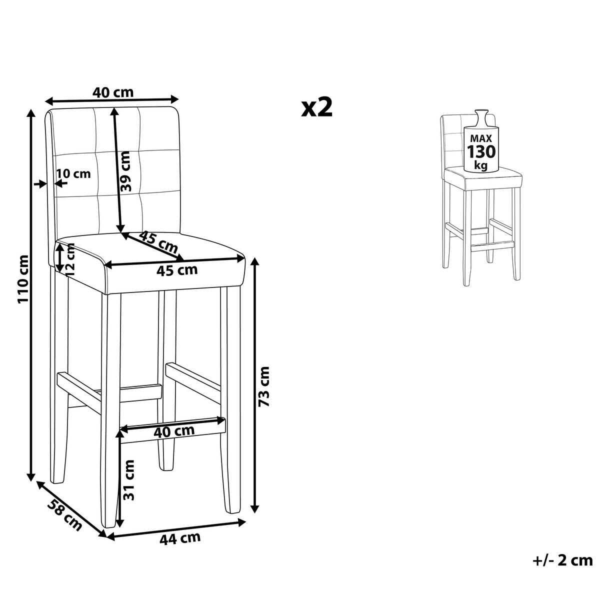 BARSTUHL 2er-Set Polsterbezug Grau Madison - Grau, Holz/Textil (45/110/58cm) - Beliani