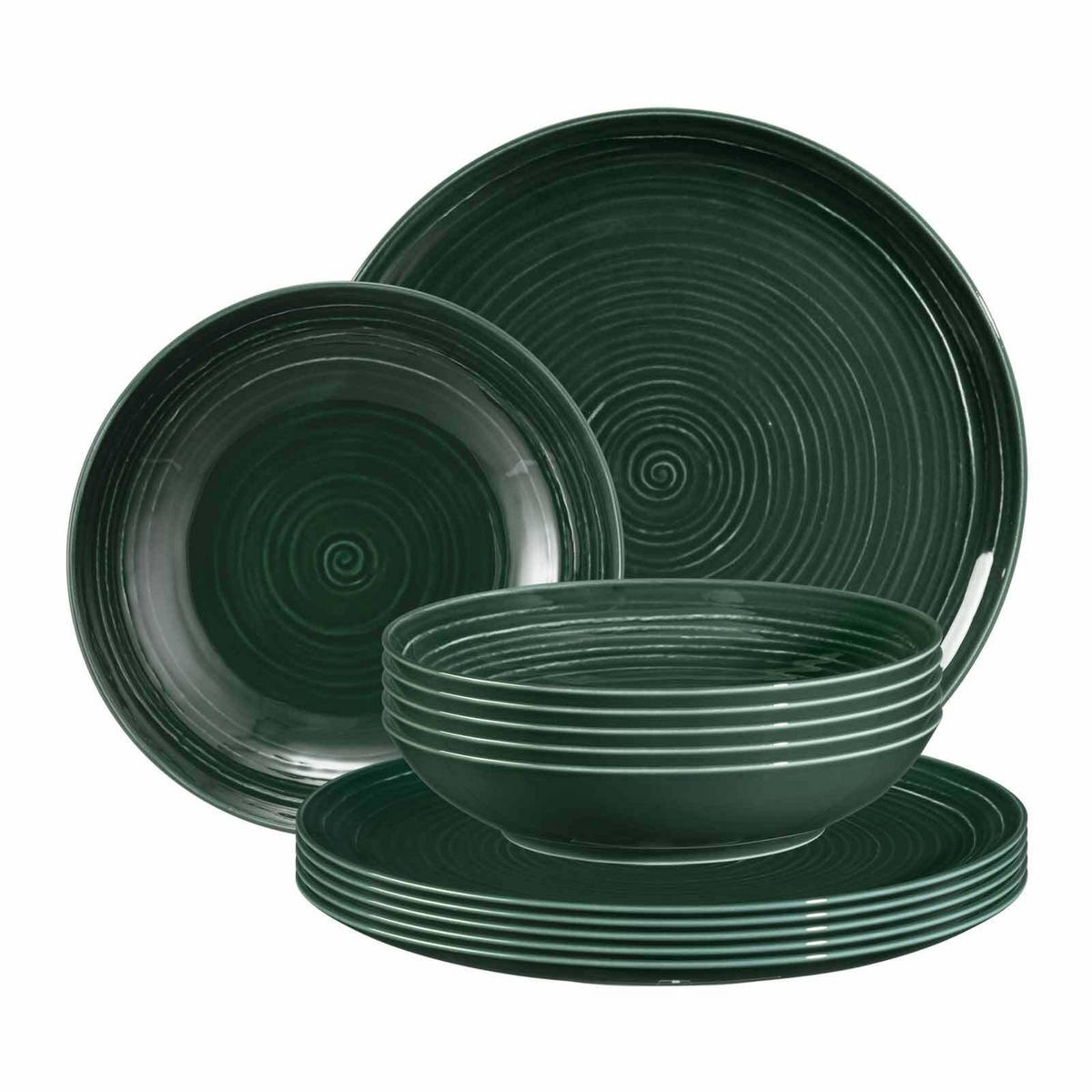 TAFELSERVICE Terra Moosgrün 12er Set - Dunkelgrün, Keramik (1/1/1cm) - Seltmann Weiden