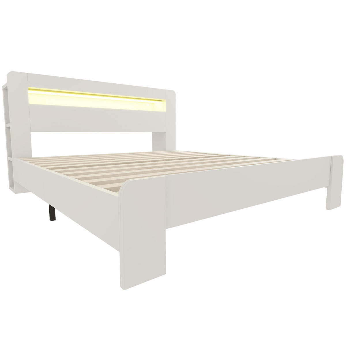 POSTEL 180x200 Dřevo Čelo Úložný Prostor LED Bílá - bílá, dřevo (180/200cm) - FLIEKS