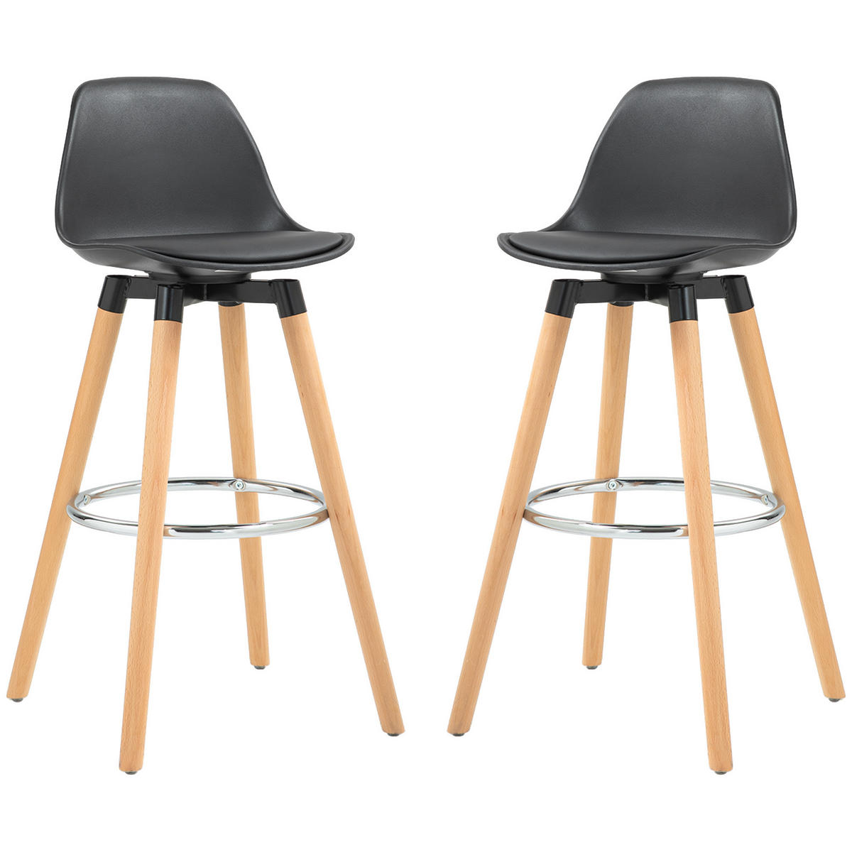 BARHOCKER 2er-Set DE-14790 gepolstert mit Buchenholzgestell Schwarz - Schwarz, Holzwerkstoff (43/91/43cm) - ComfortXL
