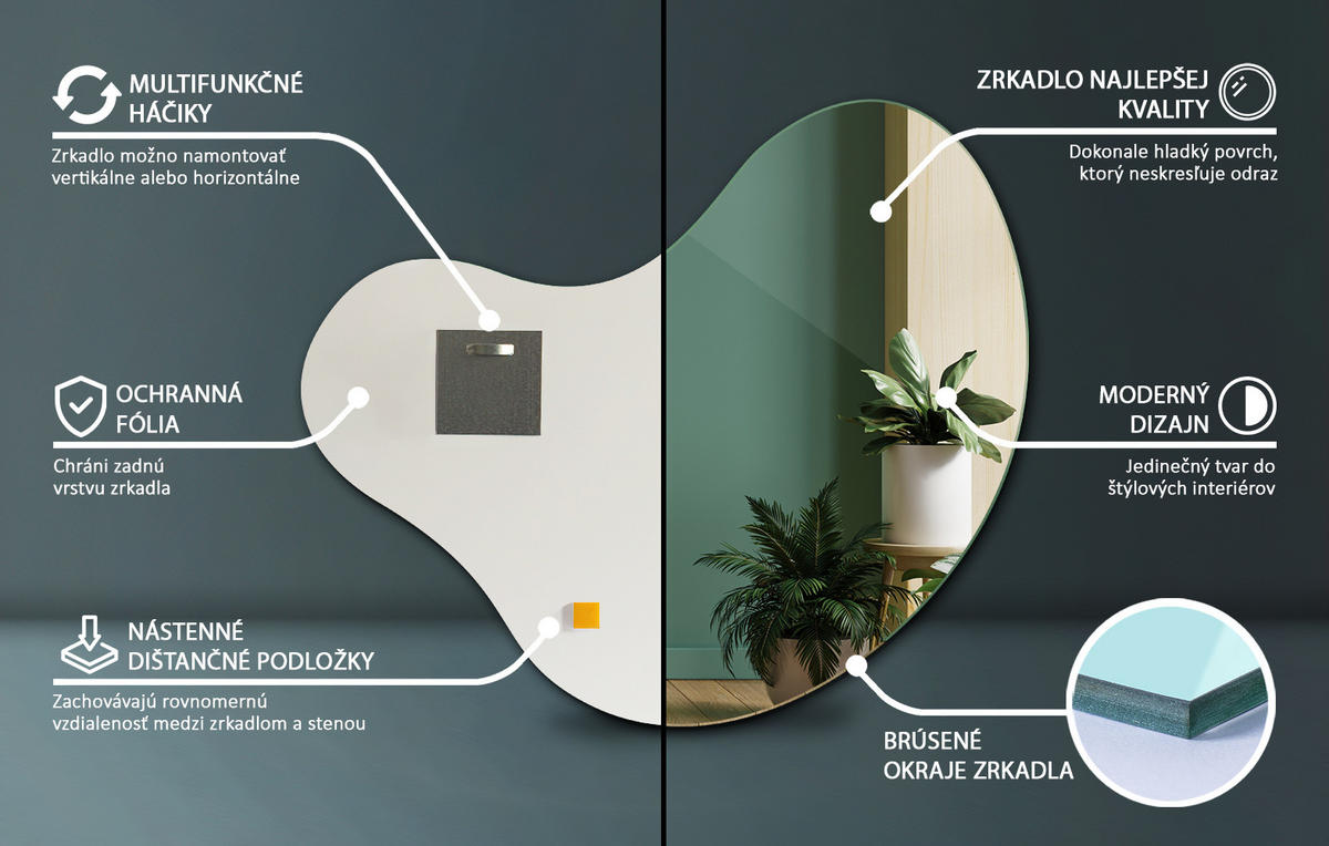 SPIEGEL 48,3 x 47,9 cm Asymmetrische Form - Transparent, Glas (48.3/47.9/0.4cm) - TULUP