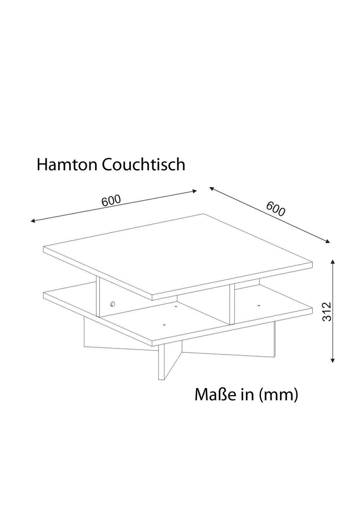 COUCHTISCH Hamton Walnuss Weiß - Walnussfarben/Weiß, Holzwerkstoff (60/60/31cm) - moebel17