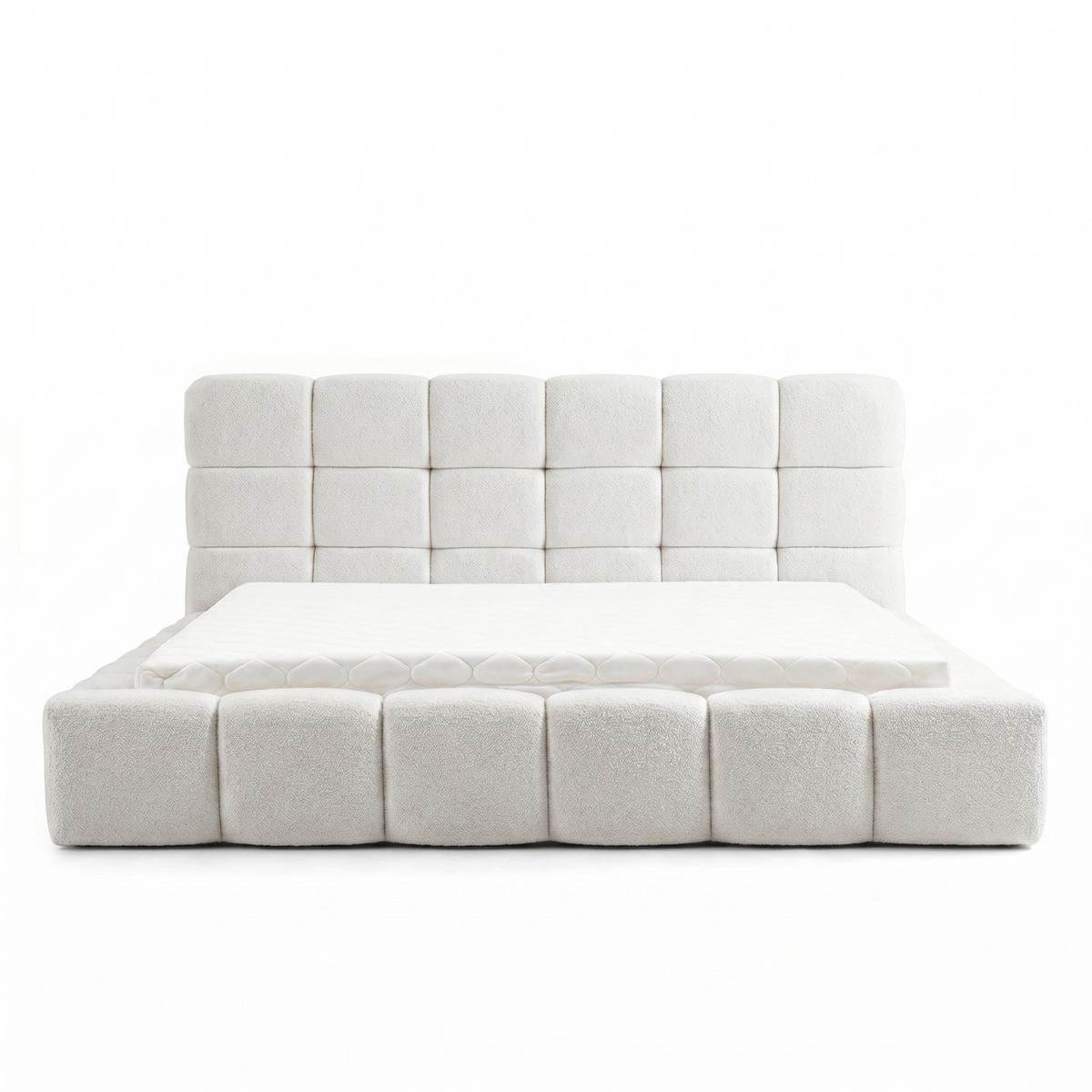 POLSTERBETT AMITY MAXI 140x200 cm in Creme, gepolstertes Kopfteil, Lattenrost, Bettkasten, Bouclé-Stoff - Creme/Naturfarben, Holz/Textil (140/200cm) - Muffo