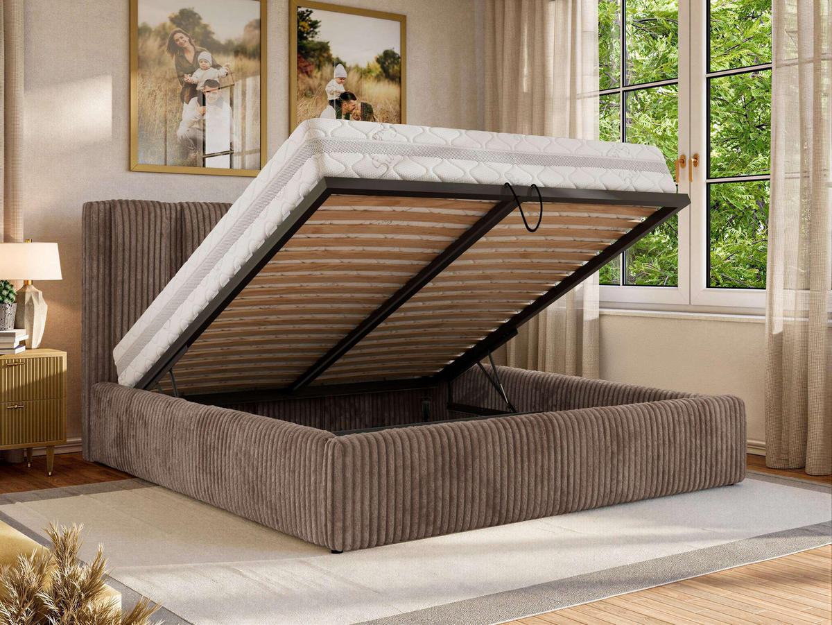 POLSTERBETT SAVINO CLASSIC 140/200 - Braun Cord - Multipocket-Matratze - Braun, Textil (140/200cm) - MKS