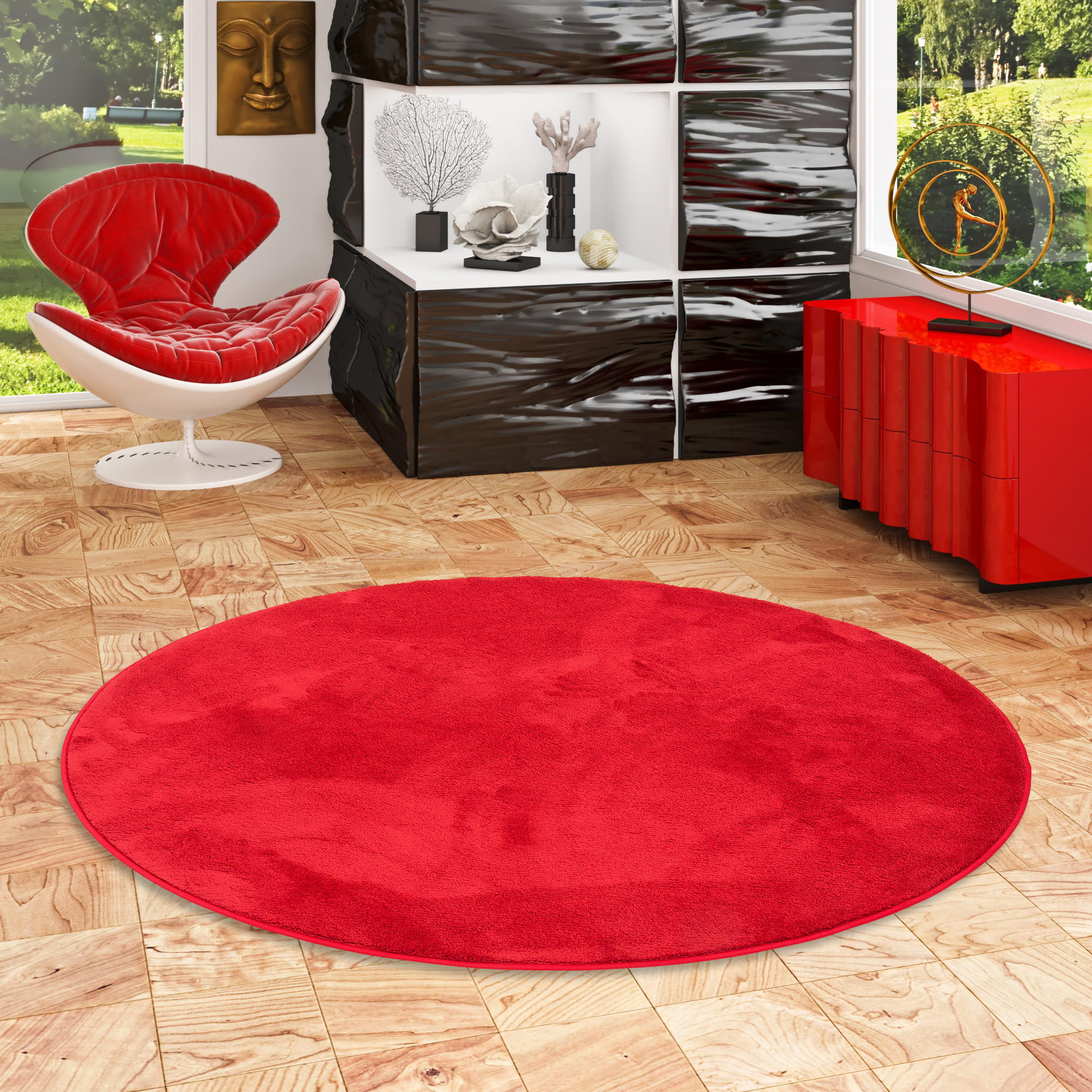 LUXUS SUPER SOFT HOCHFLOR LANGFLOR TEPPICH DELUXE RUND - Rot, Textil (100/100cm) - Snapstyle