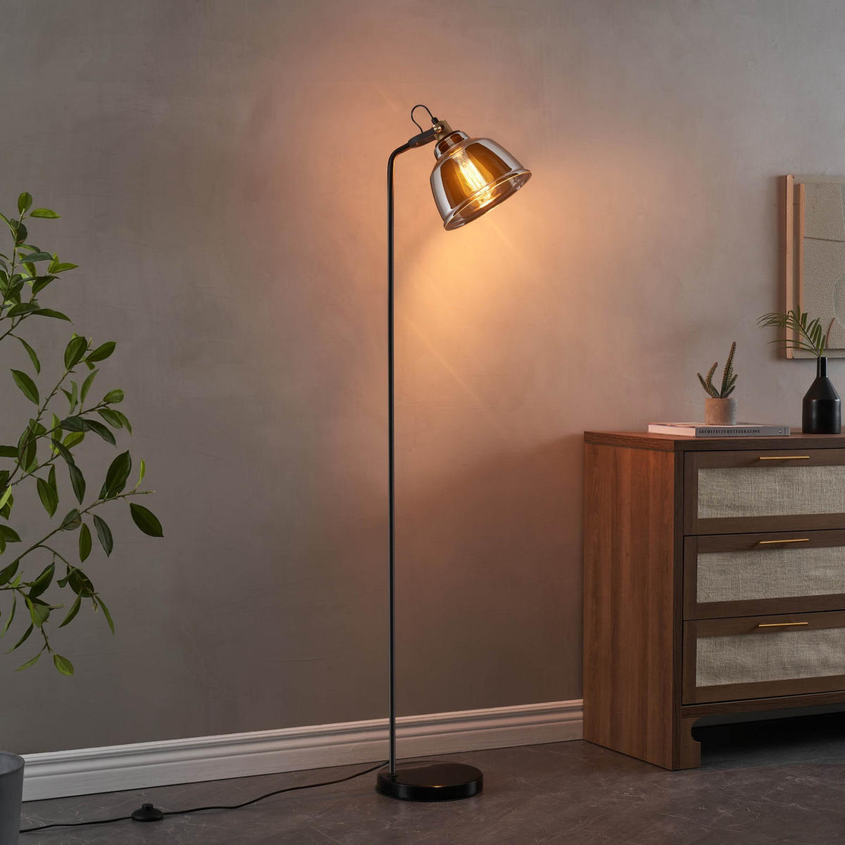 STEHLEUCHTE Linz, Schwarz und rauchgrau, 160cm - Schwarz, Glas (32/25/160cm) - KOSILUM