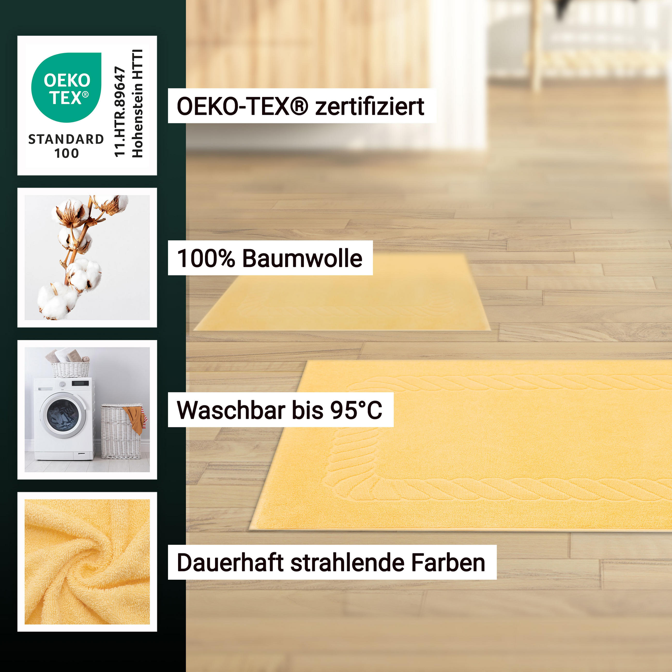 BADEMATTE, 2er-Set, 50x70 cm, 100% Baumwolle, Gelb - Gelb, Textil (50/70cm) - Zollner