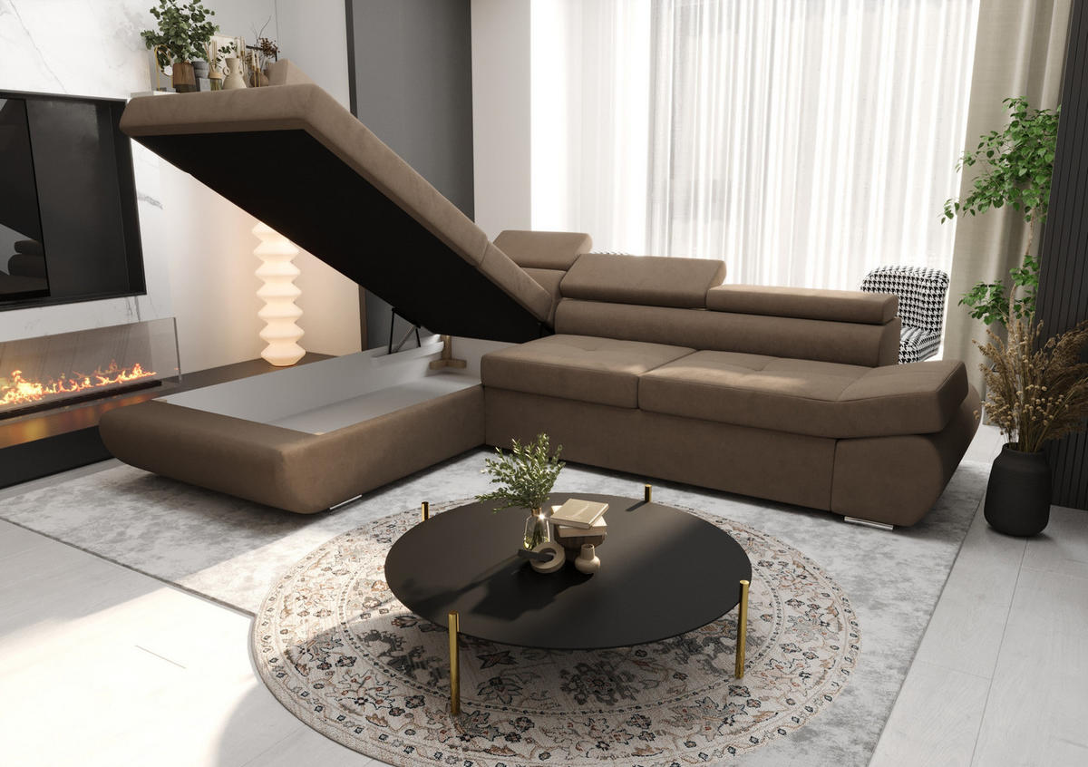 ECKSOFA KONGO RBN03, Eckcouch in L-Form mit Schlaffunktion, Farbe: Weiß, Kunstleder, Ottomane Links - Weiß, Textil (280/200cm) - O-Sofa