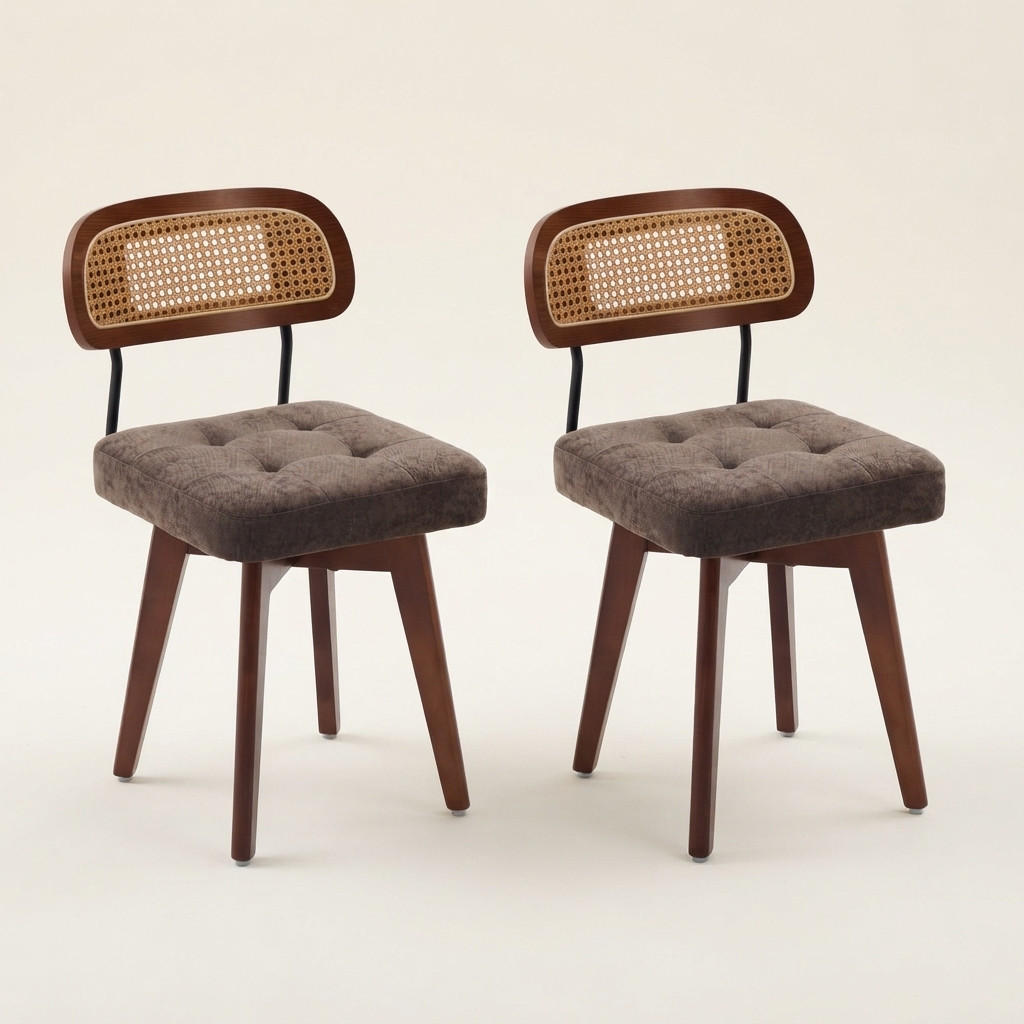 ESSZIMMERSTUHL 2er Set 360° drehbar, Wiener Geflecht, Chenille, Massivholz, Dunkelbraun - Dunkelbraun/Walnussfarben, Holz/Textil (43/77/50cm) - LVHOM