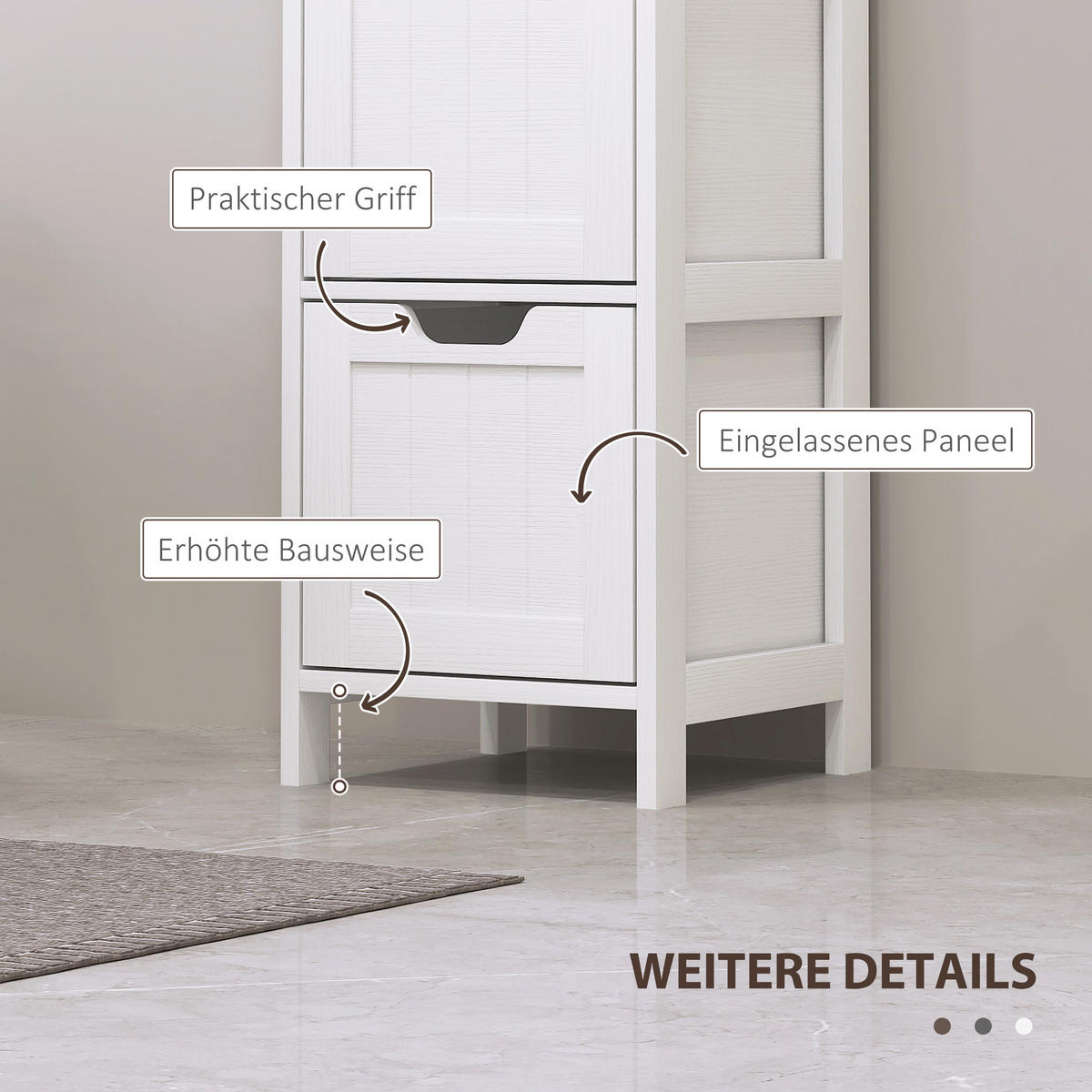 BADEZIMMERSCHRANK Badschrank Bad Hochschrank mit 3 Schubladen, 2 offenen Fächern - Weiß, Holz (30/142.4/30cm) - HOMCOM