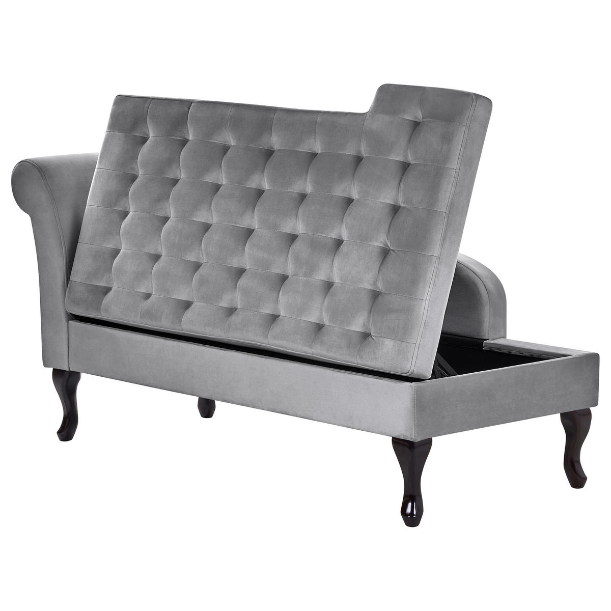 CHAISELONGUE Samtstoff hellgrau mit Bettkasten linksseitig Pessac - Schwarz/Grau, Textil (145/71/62cm) - Beliani
