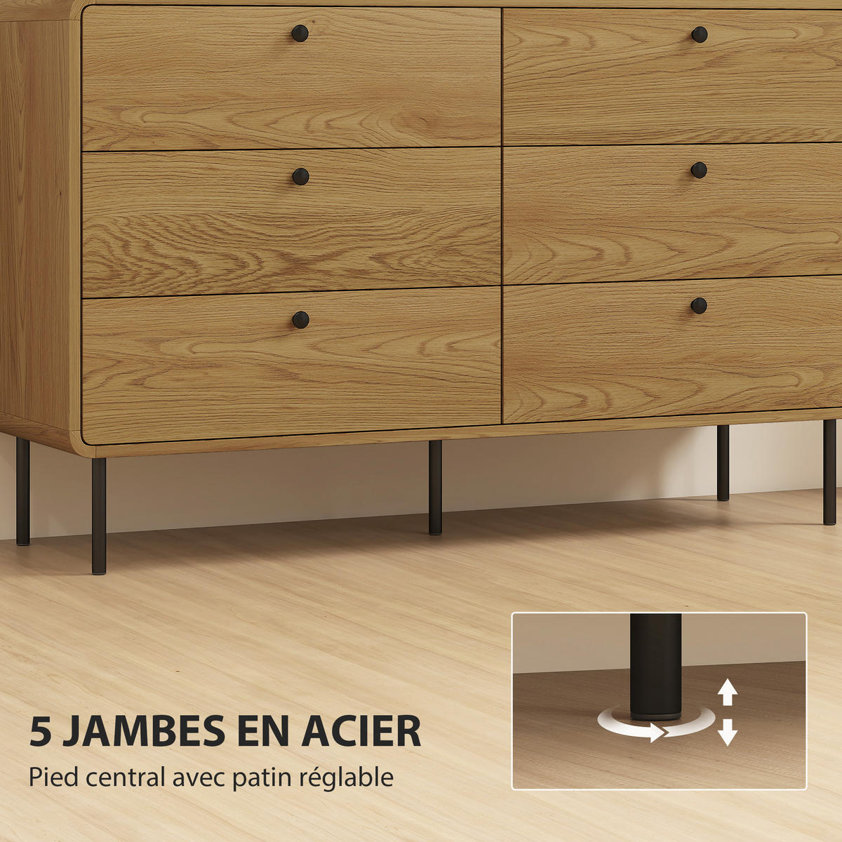KOMMODE Eichenfarben und Schwarz 120/40/75 cm - Eichefarben, Holzwerkstoff (120/75/40cm) - PANGIVO