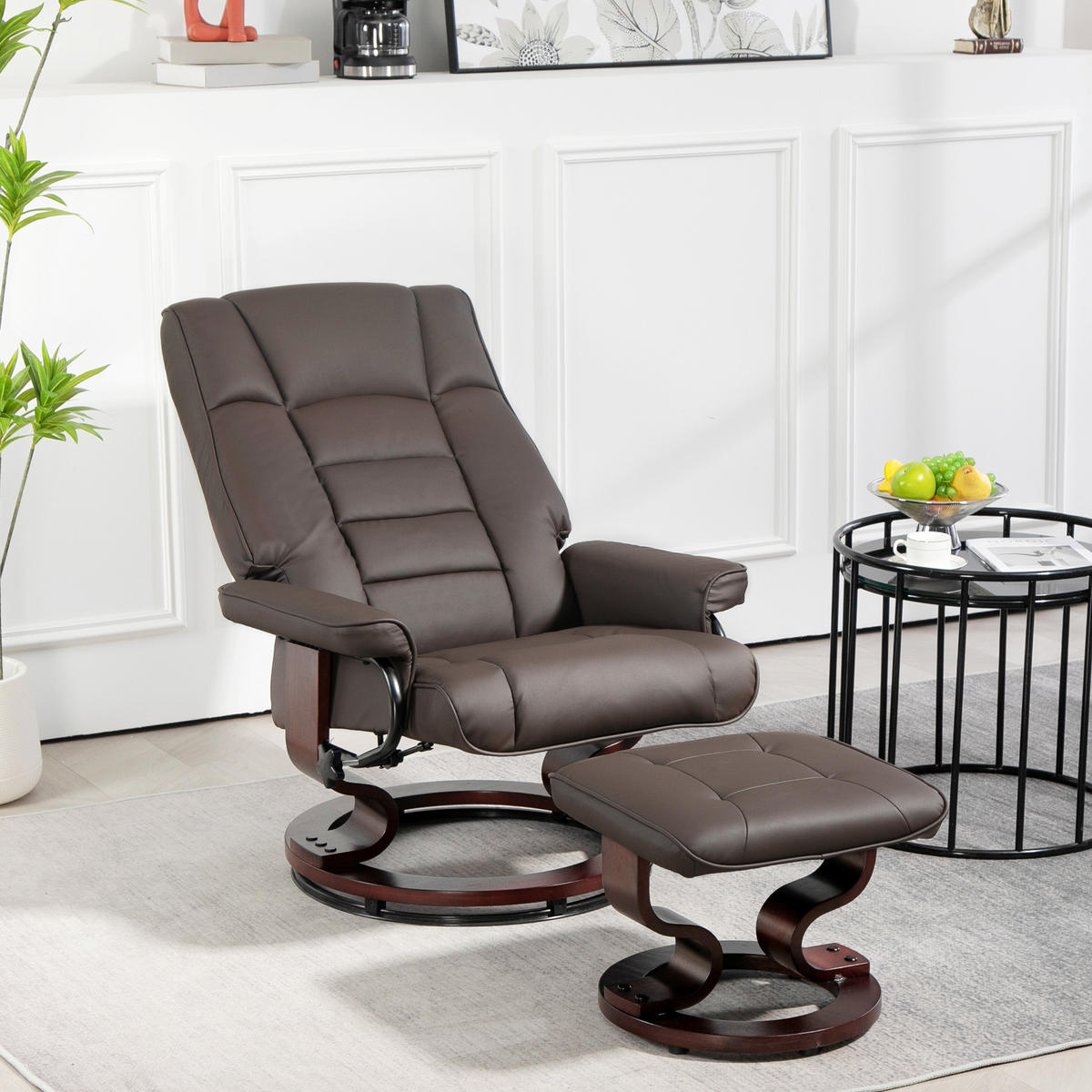 RELAXSESSEL mit Hocker, Drehbar Fernsehsessel mit Liegefunktion Kunstleder - Braun, Kunststoff (76/104/85cm) - HOMCOM