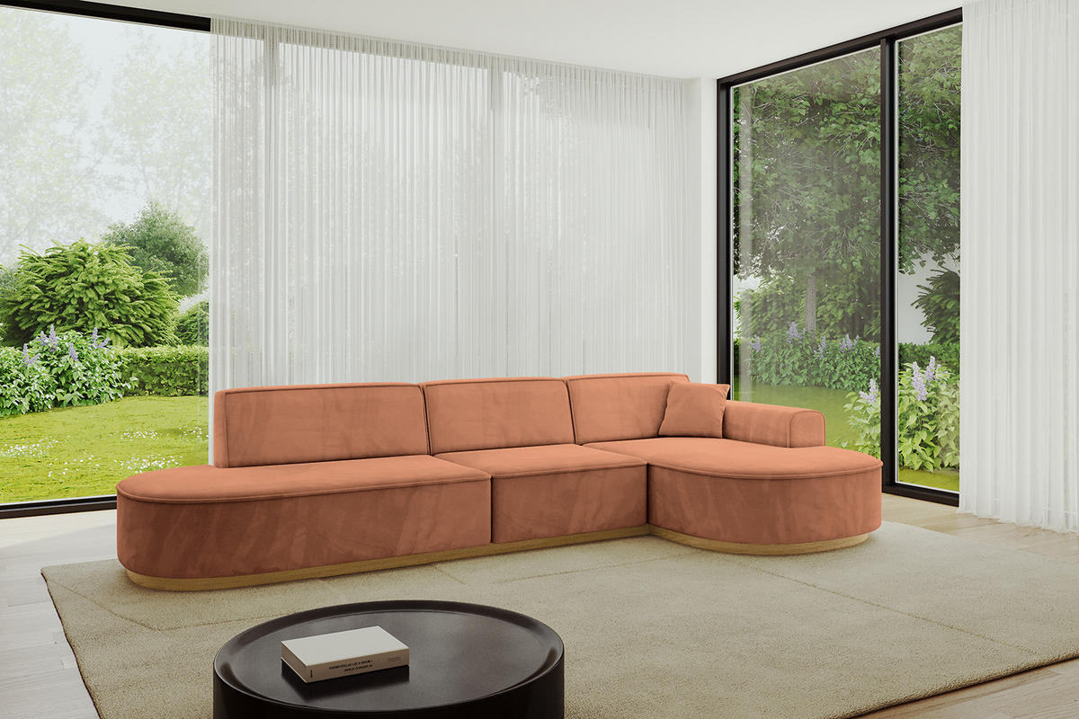 ECKSOFA Ottomane Rechts MARI-L2-v2 - 328x171x83 cm Orange Velours - Orange, Holzwerkstoff/Textil (171/328cm) - ALTDECOR