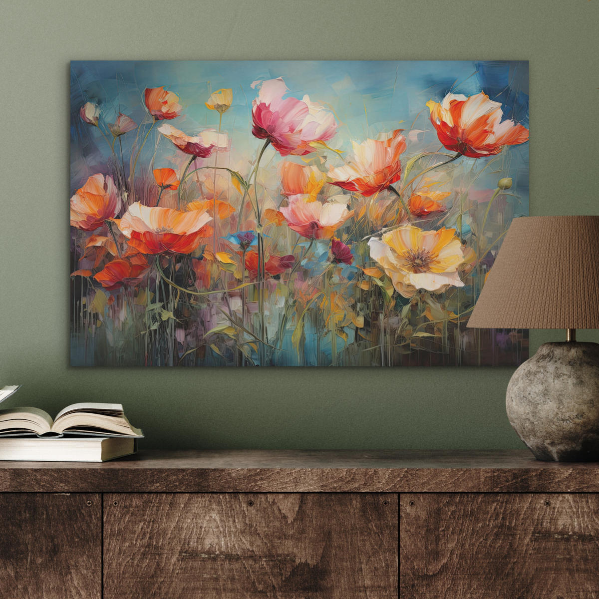 AKUSTIKBILD Blumen - Aquarell - Kunst - Botanisch - Natur Wanddeko 70x50 cm - Orange, Kunststoff (70/50/0.9cm) - MuchoWow