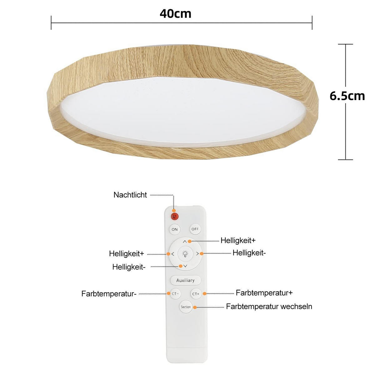 LED-DECKENLEUCHTE Richard 40 cm - Ahornfarben, Kunststoff (40/40/6.5cm) - Nettlife