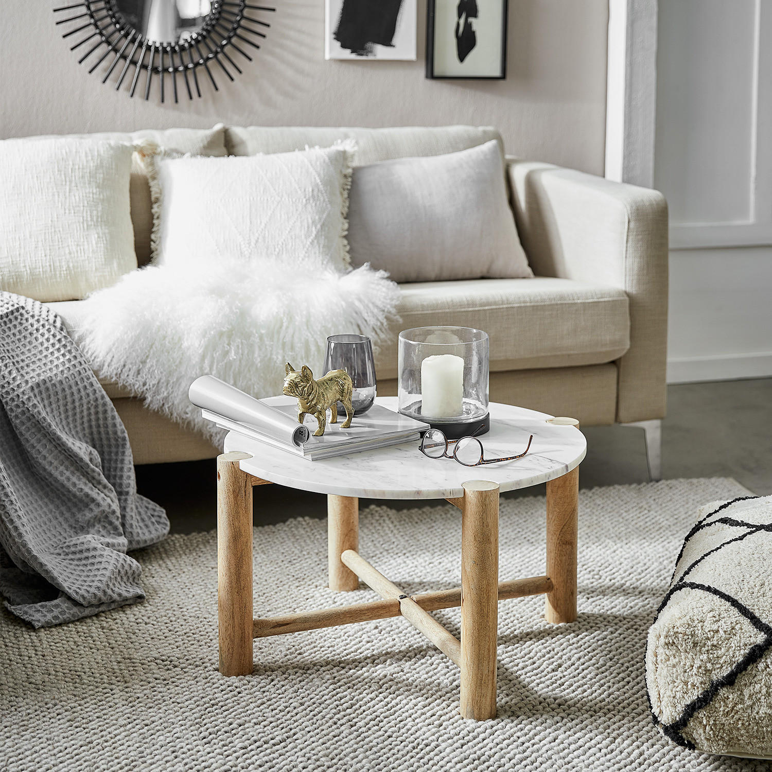 BEISTELLTISCH Marvelous - Braun/Weiß, Stein (59/59/35cm) - BUTLERS