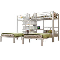 ETAGENBETT 3 Betten 90/200 cm, Weiß mit LED, USB, Schreibtisch - Weiß, Metall (90/200cm) - MIVRAY
