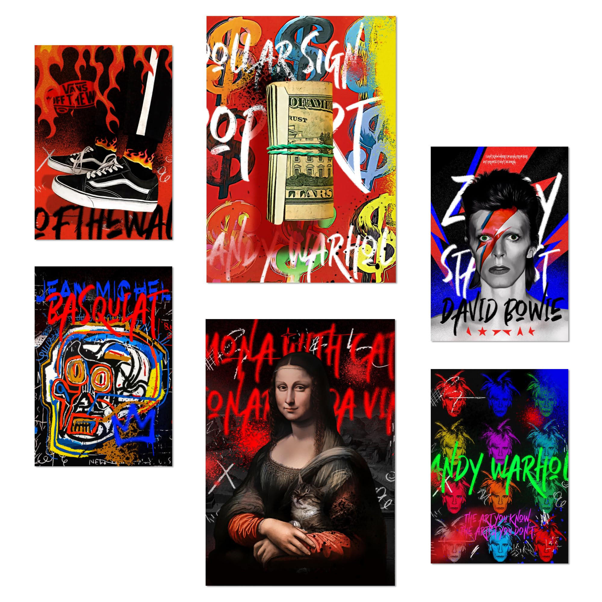 POSTER Set Mit 6 Grafiti Pop Mona Lisa Warhol Bowie Basquiat A3 & A4 Rahmenlos - Klar, Papier (29/3cm) - Nacnic