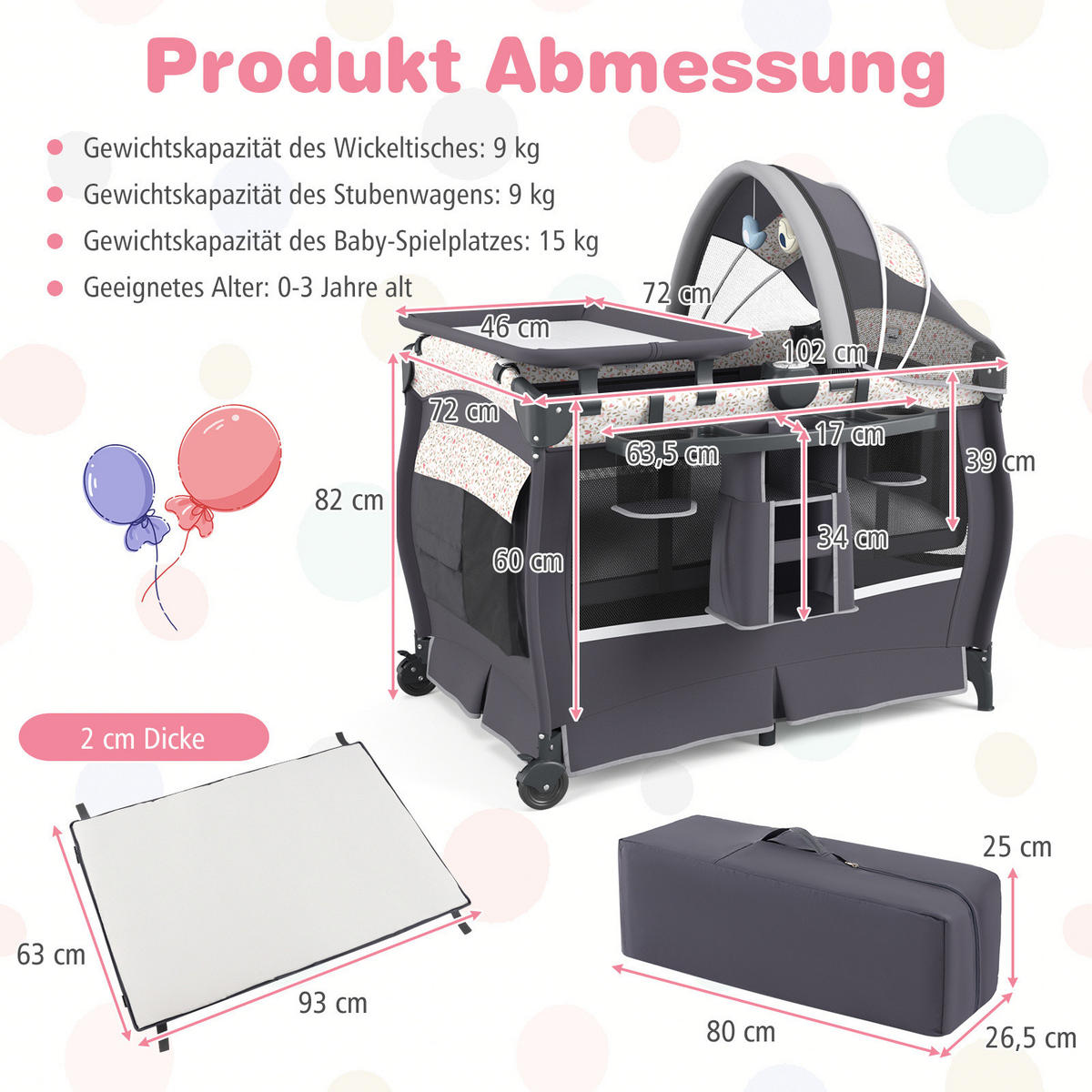 BABYBETT Grau - Grau, Textil - COSTWAY