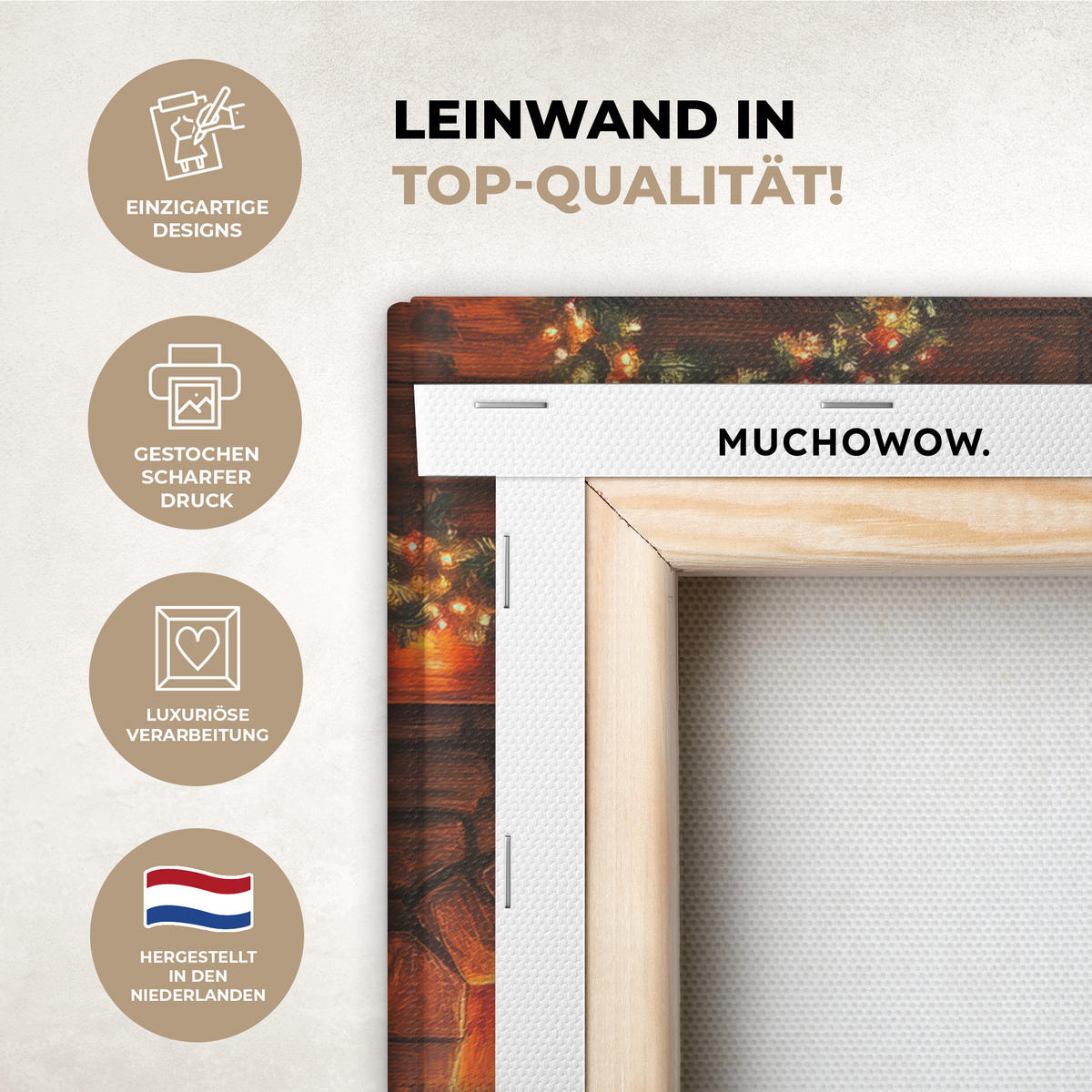 LEINWANDBILD Winter - Weihnachten - Zuhause - Kamin Deko Wohnzimmer 20x20 cm - Bernsteinfarben, Textil (20/20cm) - MuchoWow