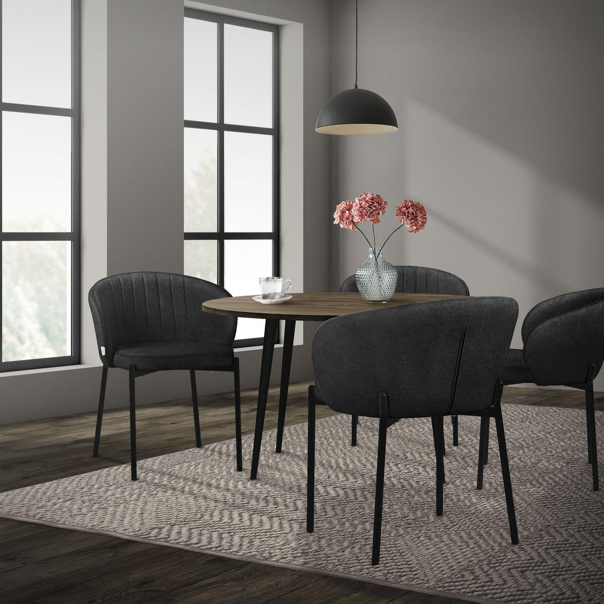 ESSZIMMERSTÜHLE 6er Set Anthrazit - Anthrazit/Schwarz, Textil/Metall (60/75/59cm) - ML-DESIGN