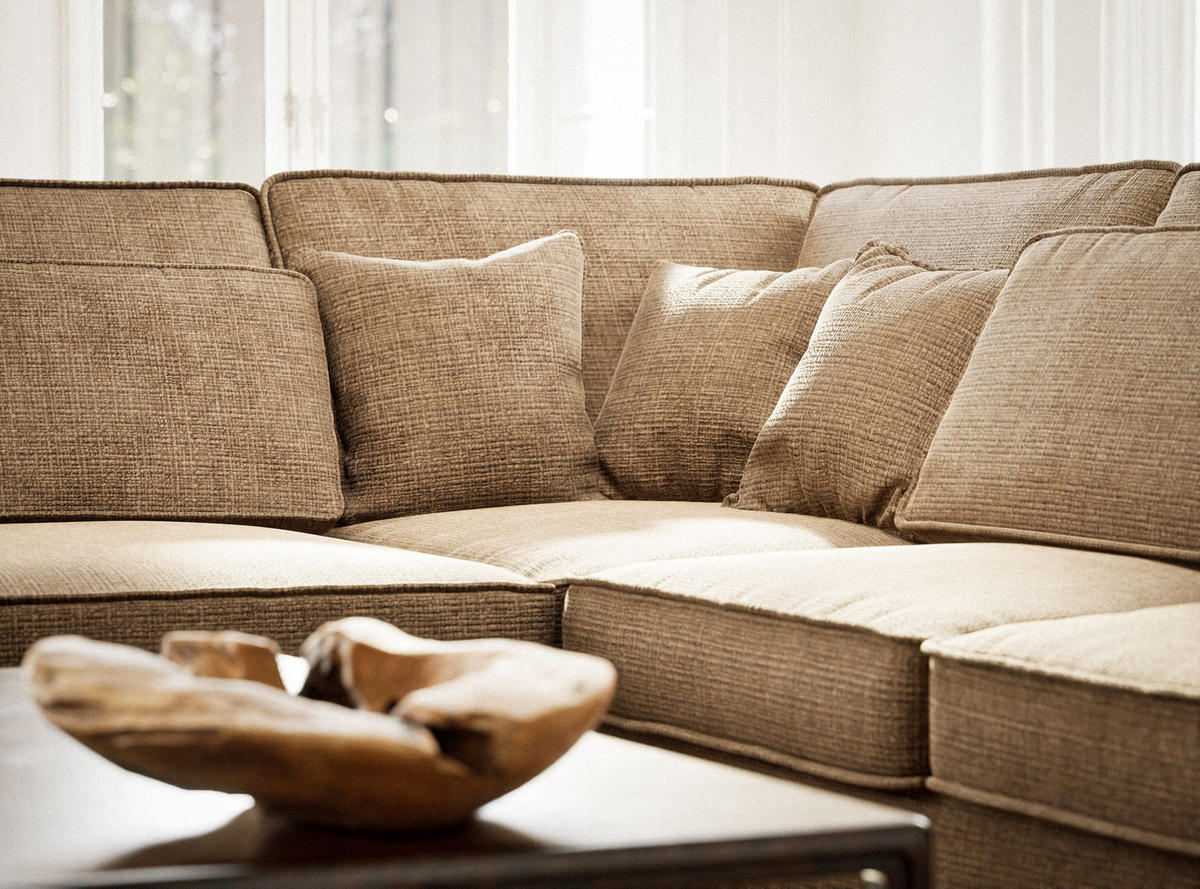 ECKSOFA Kirou Hellbraun Chenille-Stoff - Links Seite - Hellbraun/Schwarz, Holz/Holzwerkstoff (225/311cm) - Maison de Reve