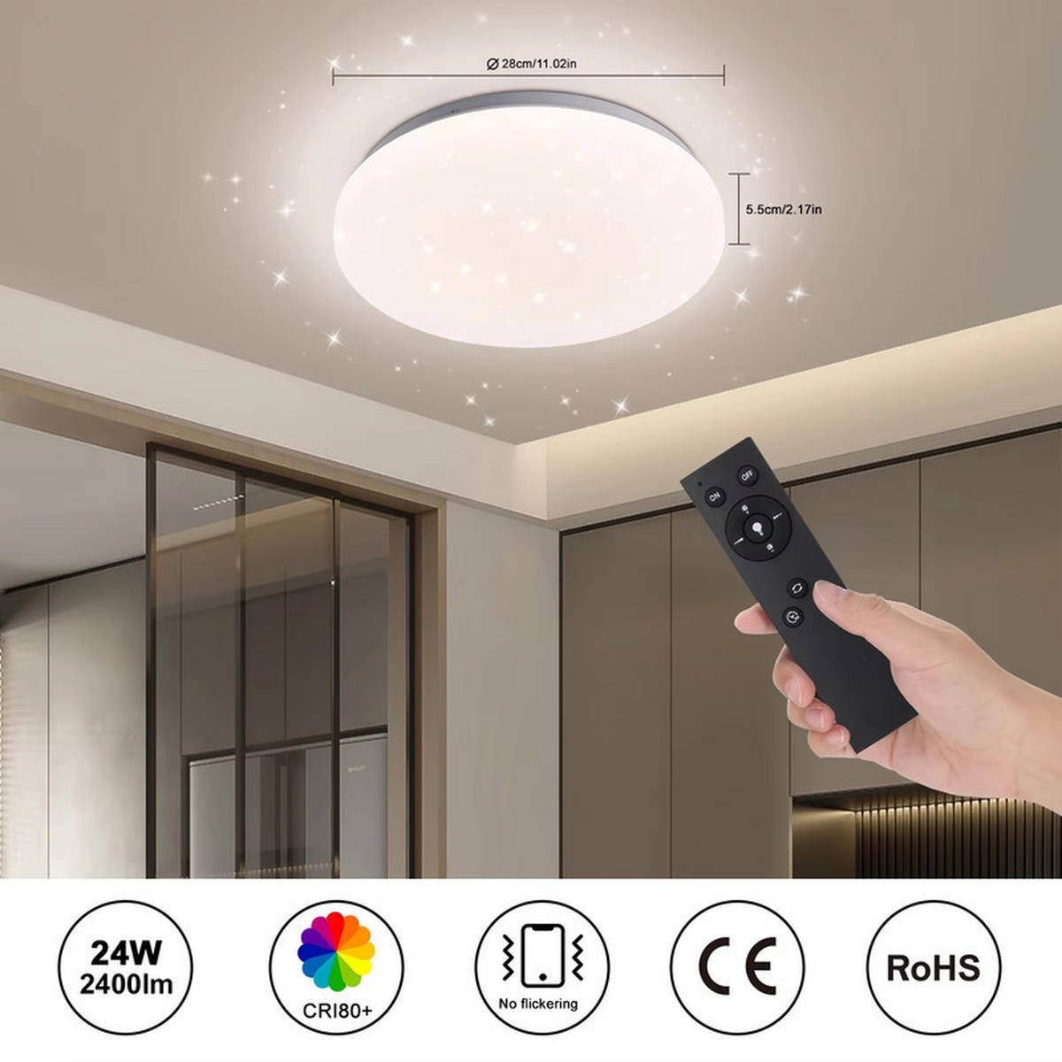 LED-DECKENLEUCHTE Weiß 28 cm - Weiß, Kunststoff (28/28/5.5cm) - Coonoor