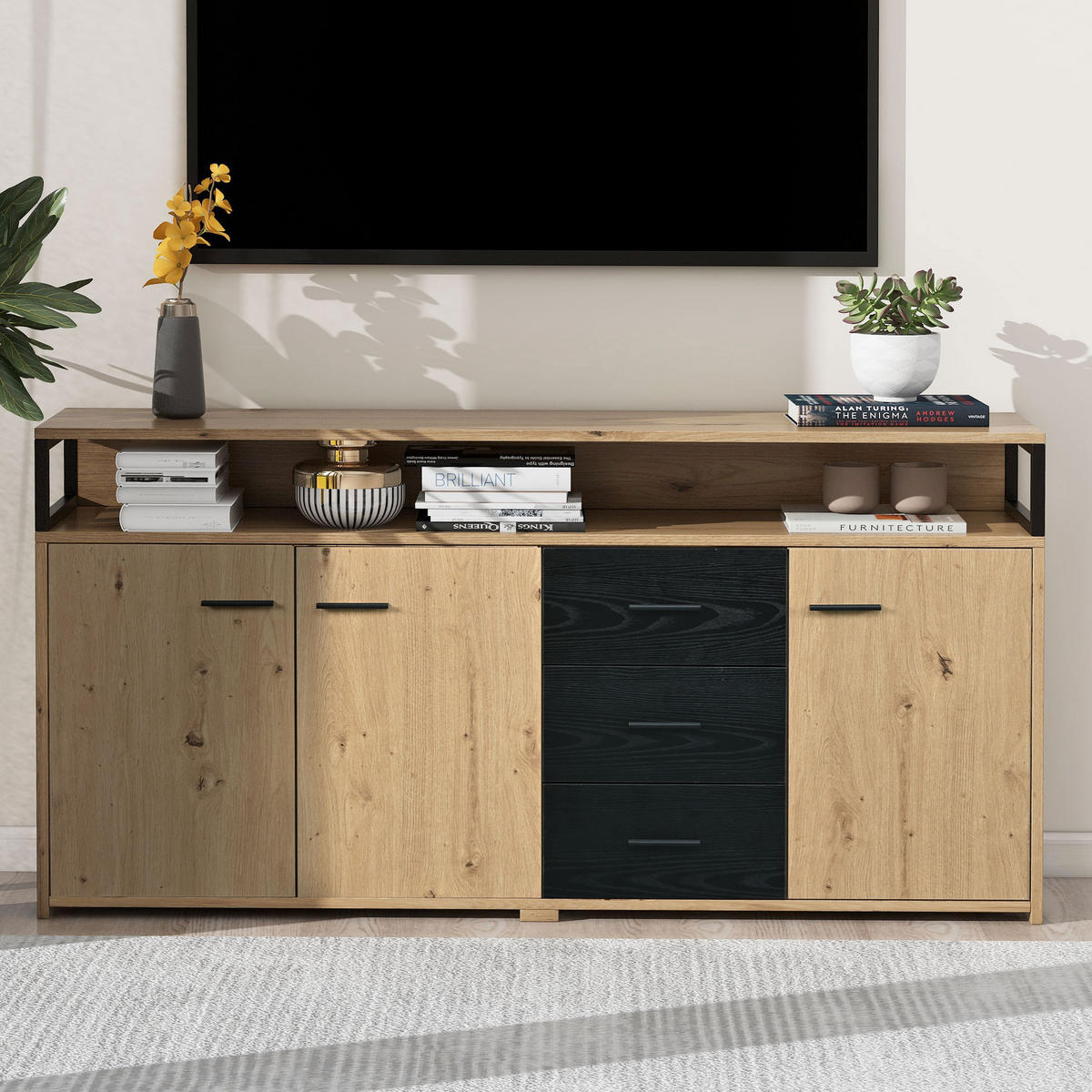 SIDEBOARD Holzeffekt 150/35/75,9 cm - Braun, Holzwerkstoff/Metall (35/75.9/150cm) - Urban Meuble