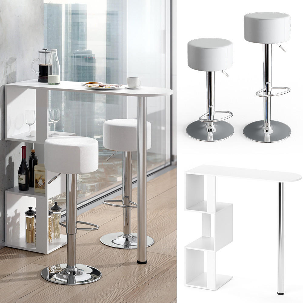BARTISCH-SET Vincent Weiß 113 x 39.8 cm mit 2 Barhockern - Weiß, Holzwerkstoff (113/111.8/39.8cm) - Vicco