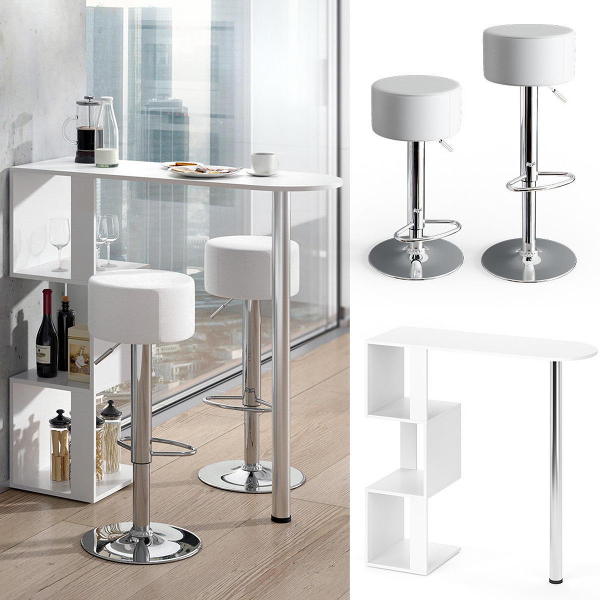 BARTISCH-SET Vincent Weiß 113 x 39.8 cm mit 2 Barhockern - Weiß, Holzwerkstoff (113/111.8/39.8cm) - Vicco